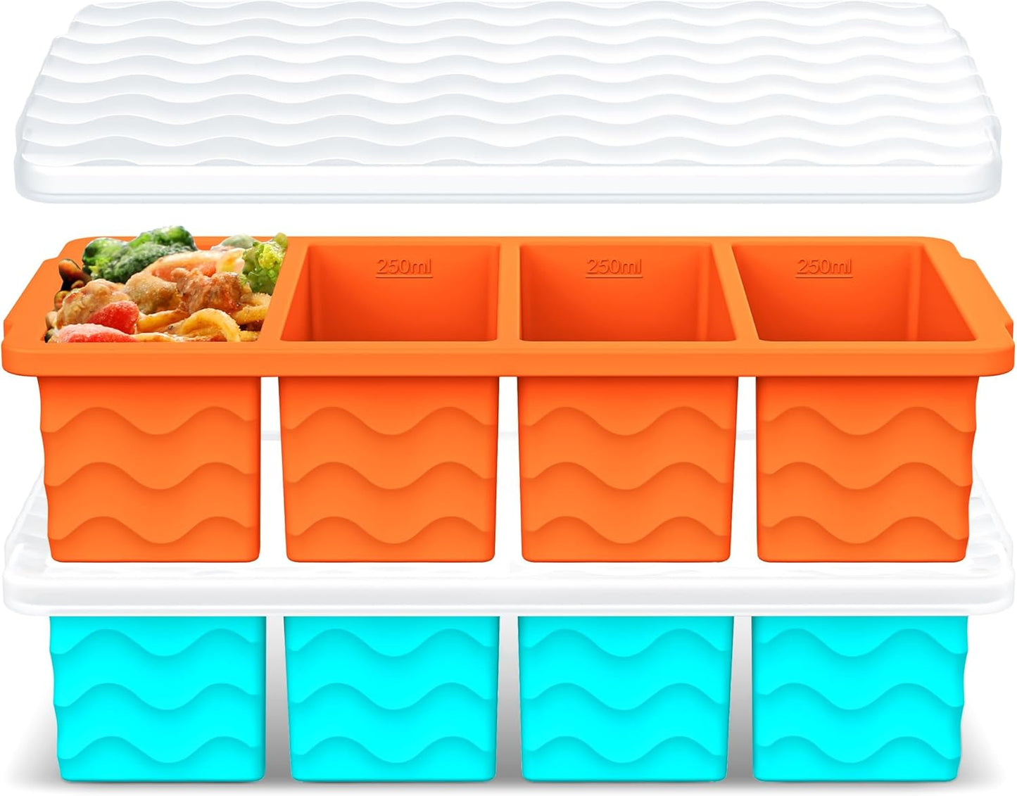 Doasuwish Silicone Freezer Molds for Soup with Lid – 1-Cup Soup Container Style Ice Cube Trays for Freezer, Meal Prep & Food Storage, Freeze 250mL/125mL Portions – 2 Pack