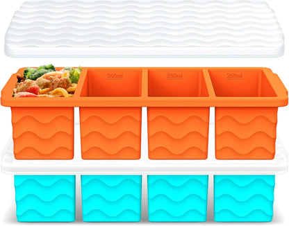 Doasuwish Silicone Freezer Molds for Soup with Lid – 1-Cup Soup Container Style Ice Cube Trays for Freezer, Meal Prep & Food Storage, Freeze 250mL/125mL Portions – 2 Pack