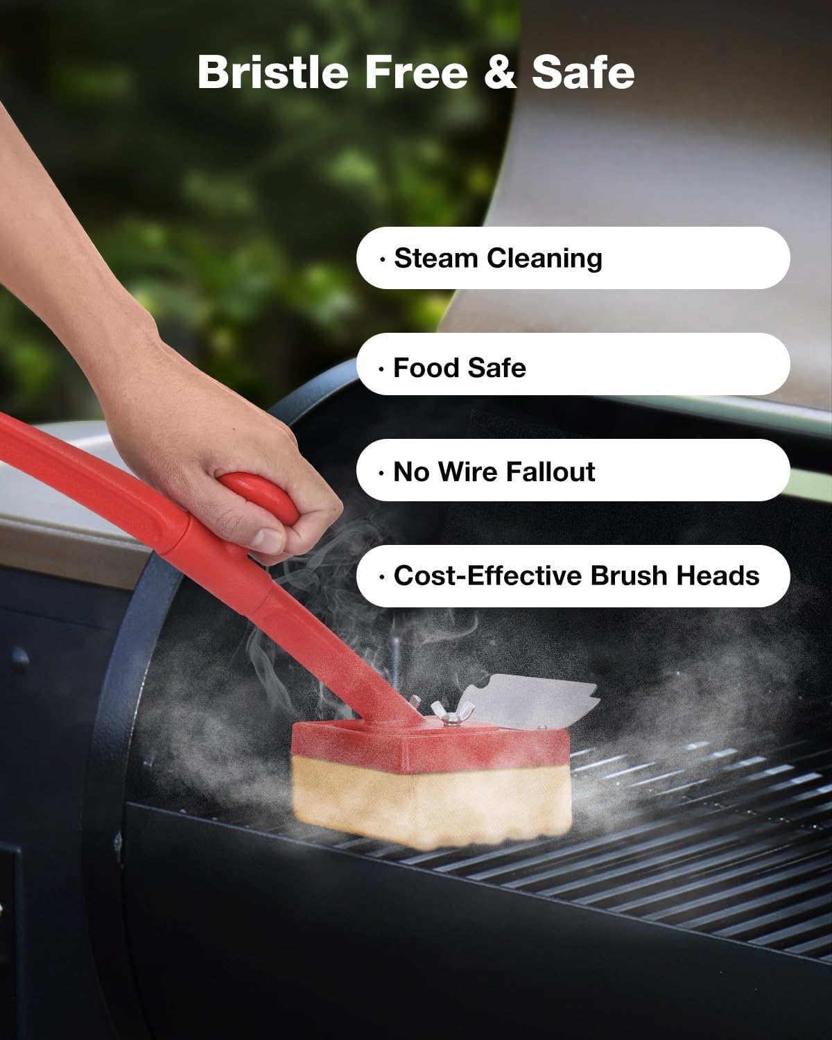 Grill Brush Bristle Free, Safe Non Metal Wire with Scraper 10 Replacement Heads, Steam Grilling Grate Cleaning Tool, BBQ Cleaner Accessory Kit Set, Outdoor Cast Iron Barbecue/Barbeque Scrubber