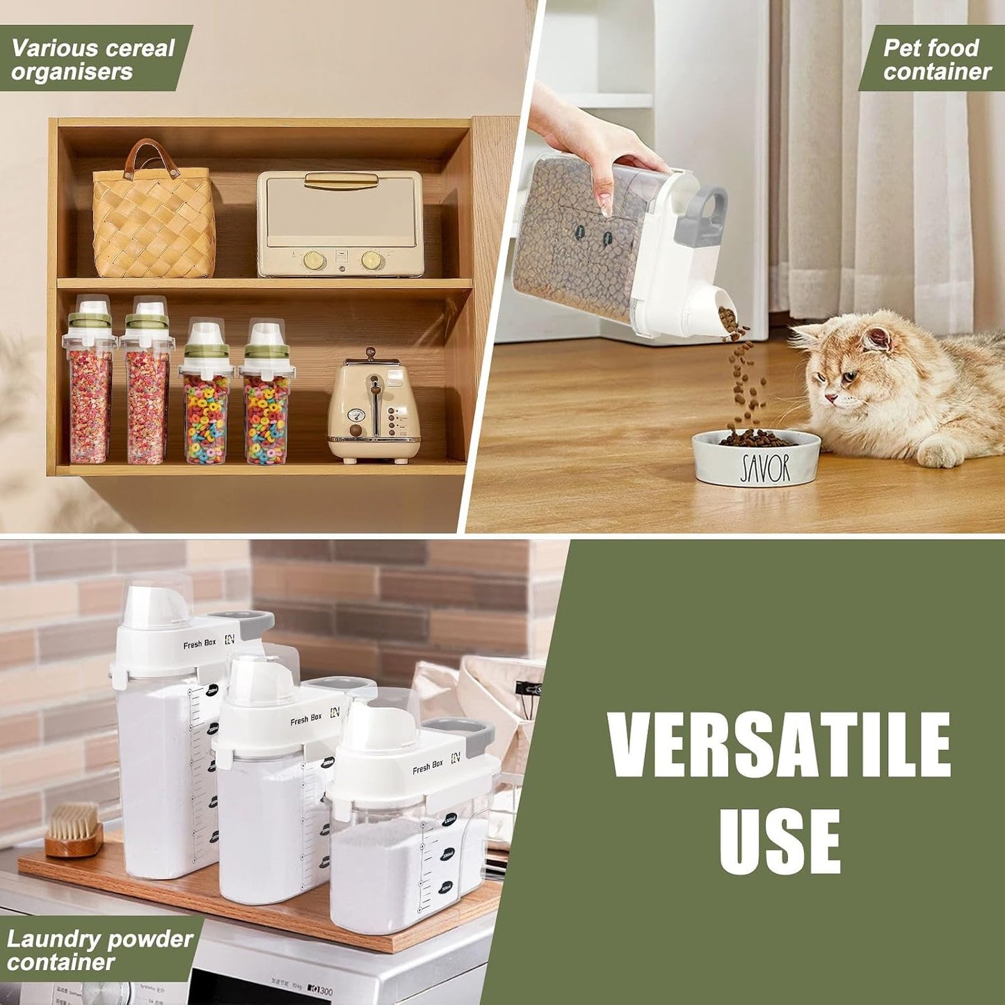 Cereal Storage Container 2Pack,85oz/2.5L Airtight Food Storage Containers With Lids,Organizers Storage With Measuring Cup for Beans,Sugar,Rice,Nuts,Snacks,Dog Cat Pet Food,Candy