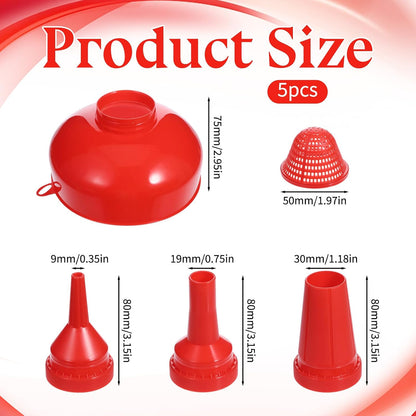 5 Pcs Wide Mouth Funnel, Food Grade Wide Funnels with Strainer Long Neck Plastic Funnels for Filling Bottles, Canning, Mason Jar, Shampoo, Liquids