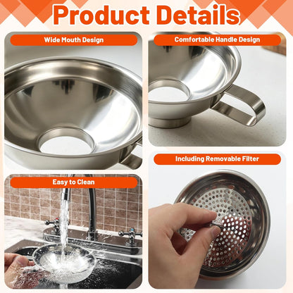 Biaungdo Canning Funnel with Strainer, 3 Pcs Wide Mouth Jar Funnels Set