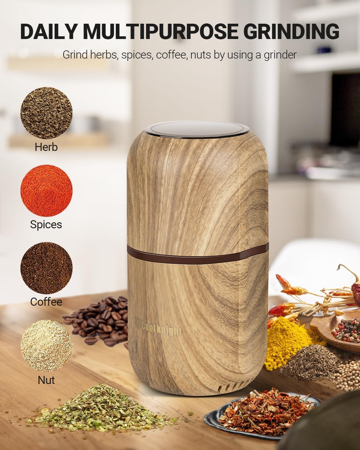 COOL KNIGHT Electric Herb Grinder, Fast Grinding, 120g Large Capacity