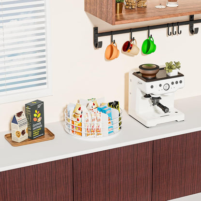 Snack Organizer - Versatile Snack Storage 2 Tier Lazy Susan with Convenient Grab-and-Go Design, Metal Snack Holder for Home, Office, Breakroom, 11.85" L x 11.85" W x 13.3" H (Matte Black)