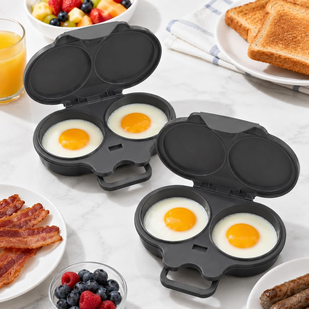 Dual Cavity Microwave Egg Poacher, 2027 New 2-Egg Cooker with Lid，Dark Grey