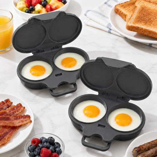 Dual Cavity Microwave Egg Poacher, 2027 New 2-Egg Cooker with Lid，Dark Grey