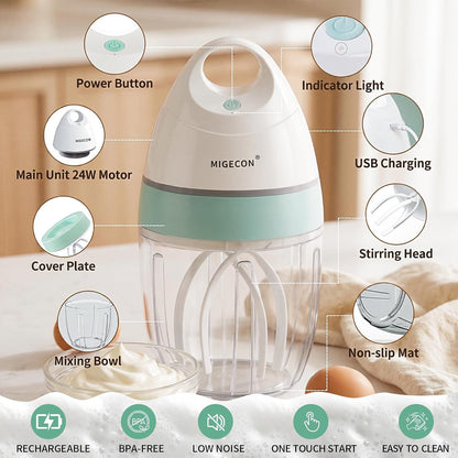 MIGECON Stand Mixer, Small Electric Mixer Kitchen Egg Beater Milk Frother