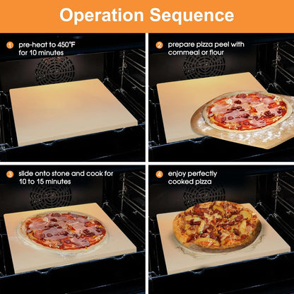 Small 10x10 Inch Cordierite Pizza Stone for RV Camper Oven & Grill, Square Baking Stone for Pizza, Bread, Pies, BBQ, Durable and Safe, with Plastic Scraper