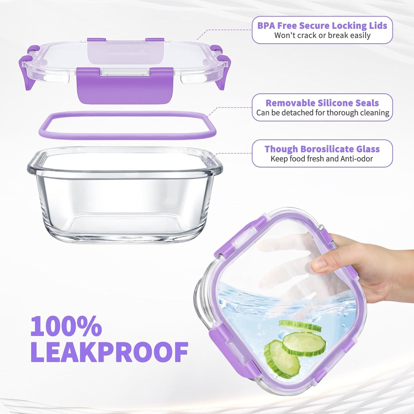 34pcs Glass Food Storage Containers with Lids Set, Airtight Glass Meal Prep Containers (17 Containers & 17 Lids), Leak Proof Lunch Container BPA-Free, Microwave, Oven, Freezer, Dishwasher Safe-Blue