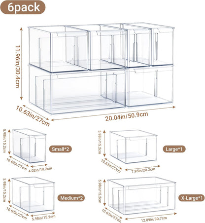 Clear Plastic Storage Bins with Dividers for Fridge Pantry Organizers and Storage Containers, 3 Pack Acrylic Stackable Sturdy Storage Boxes for Home Edit and Cabinet Organizers C6-1