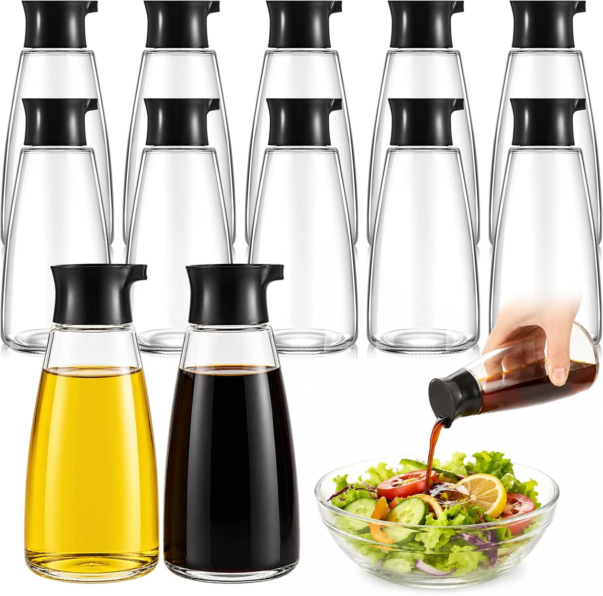 Glass Soy Sauce Dispenser Bottles, 9.6 oz Oil Cruet, Black
