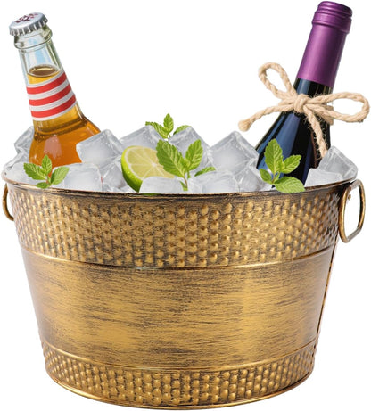 Ice Bucket for Parties Galvanized Beverage Tub, Drink Buckets Galvanized Bucket with Handles for Wine Beer Champagne Cocktails for Catering Bars (Copper-1PC)