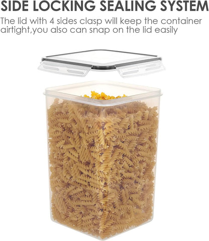 Vtopmart 4 PCS Large Food Storage Containers 5.2L / 175oz, 4 Pieces BPA Free Plastic Airtight Canisters for Flour, Sugar, Baking Supplies, Rice with Lids, 4 Measuring Cups and 24 Labels, Black