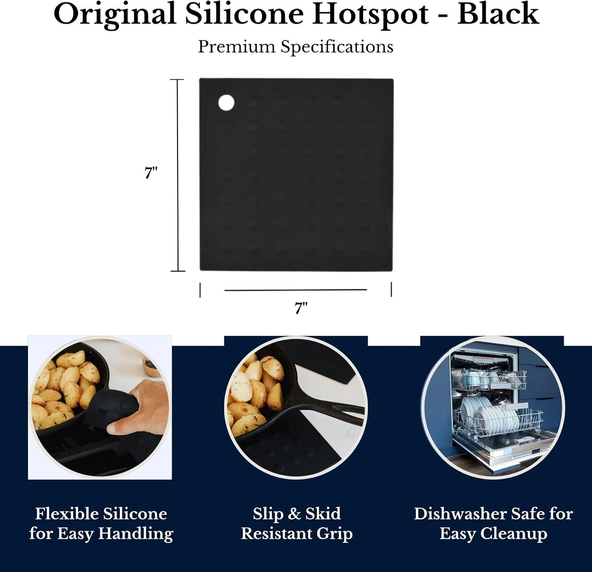 Lamson Silicone Pot Holder, 7x7 in Heat Resistant Trivet, Black