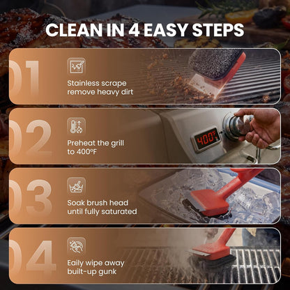 ThermoMaven Bristle-Free BBQ Grill Brush - No Wire Risk Steam Cleaner Removes Burnt Grease Fast - 17" Cool-Touch Handle, Scraper & 3 Replaceable Heads for Gas, Charcoal & Cast Iron