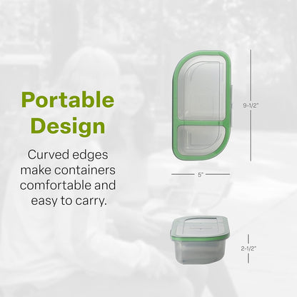 MyGo Container Large To-Go 3-Compartment Food Containers, Pack Of 3, 9-3/8" X 9-3/8" X 2-1/2", Reusable, Microwave Safe, NSF Certified, Smoke/Green