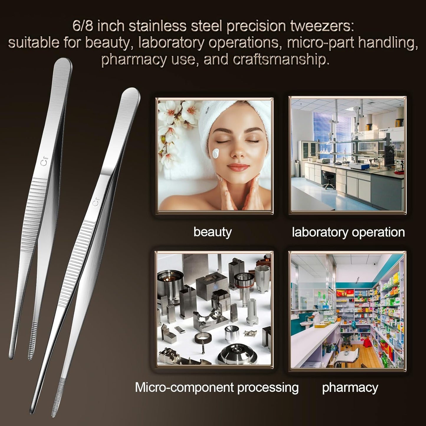 Aniso 6 Inches Stainless Steel garden tweezers | Precision Serrated, Non-slip handle For Hand-Made，succulent，Pick up an ice cube Kitchen and Dining Room