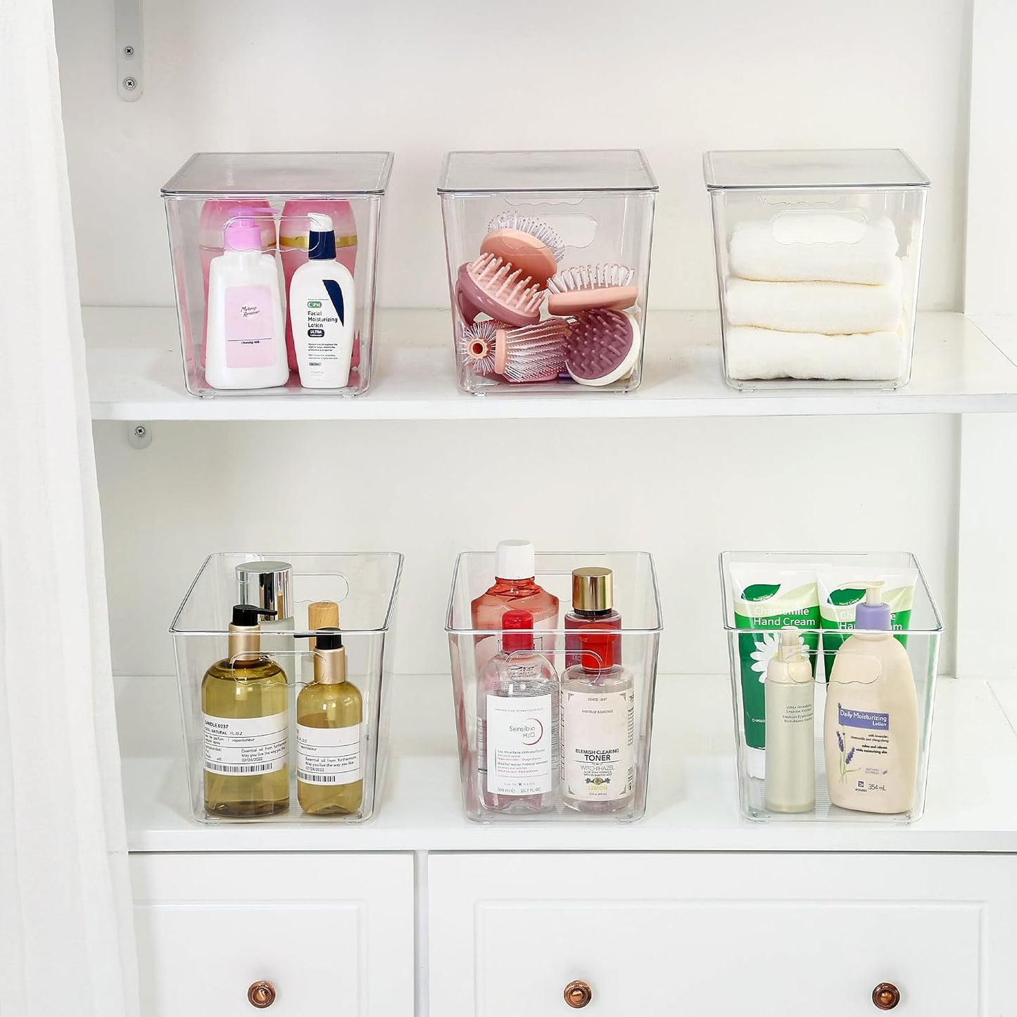 Vtopmart 6 Pack Clear Stackable Storage Bins with Lids, Large Plastic Containers with Handle for Pantry Organizer and Storage,Perfect for Bathroom,Cabinet,Kitchen,Fridge,Closet Organization