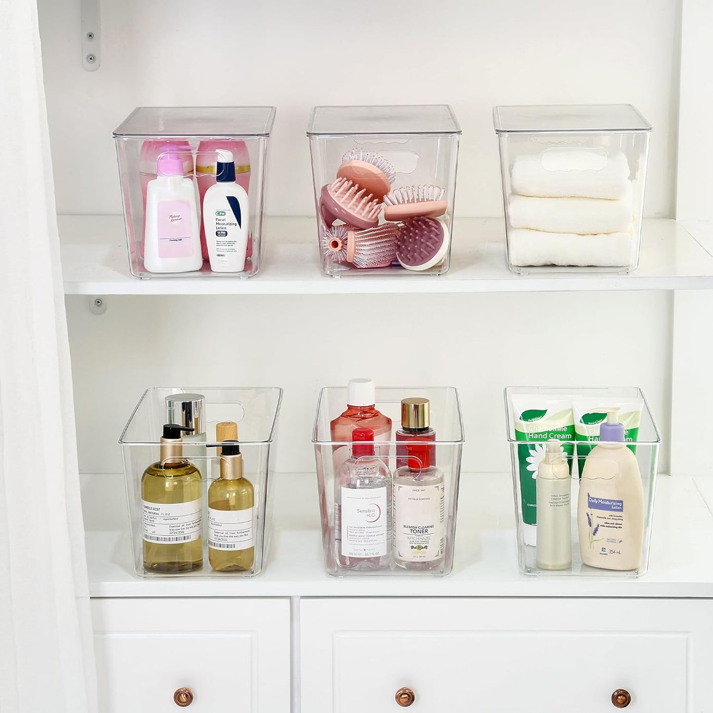 Vtopmart 6 Pack Clear Stackable Storage Bins with Lids, Medium Plastic Containers with Handle for Pantry Organizer and Storage,Perfect for Kitchen,Fridge,Cabinet, Closet,Bathroom Organization