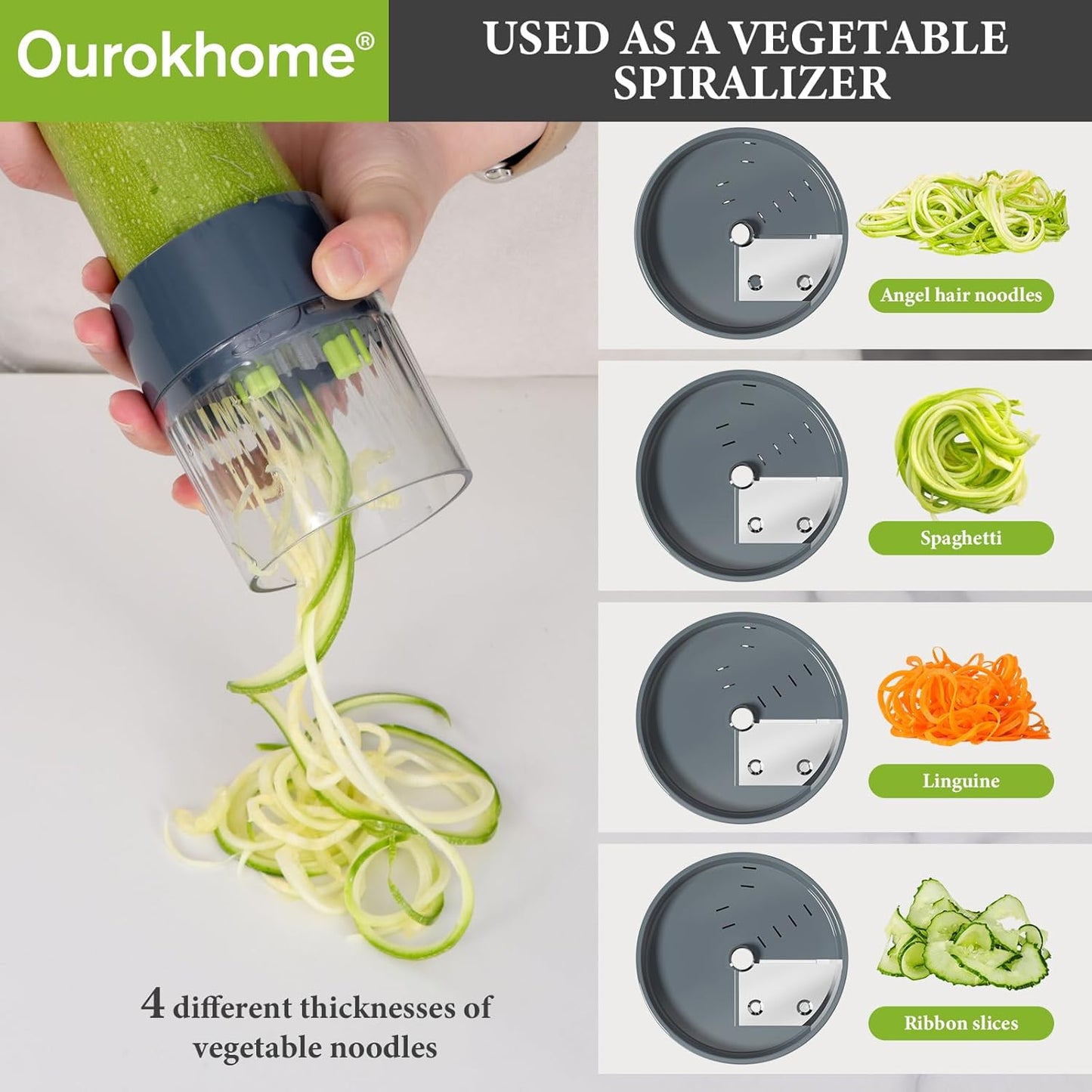 Ourokhome Mandolin Slicer for Kitchen Food, Hand Safe Vegetable Shredder with 6 Mandoline Blades, Veggie Waffle Cutter for Potato, Carrot, Zucchini, Onion, Essential Kitchen Gadgets (6 in 1, Gray)