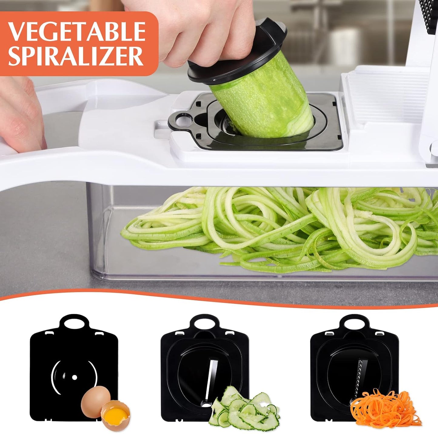 KEOUKE Vegetable Chopper Mandoline Slicer Grey - 12 in 1 Interchangeable Blades Food Chopper with Container, Hand Guard & Drainer, Veggie Dicer Kitchen Gadget for Onion, Cucumber, Tomato, Fruit