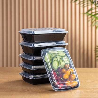 30oz Meal Prep Containers Bulk 50-Pack - 2-Compartment with Lids, Leakproof, Microwave/Freezer/Dishwasher Safe - Commercial Food Storage, Black