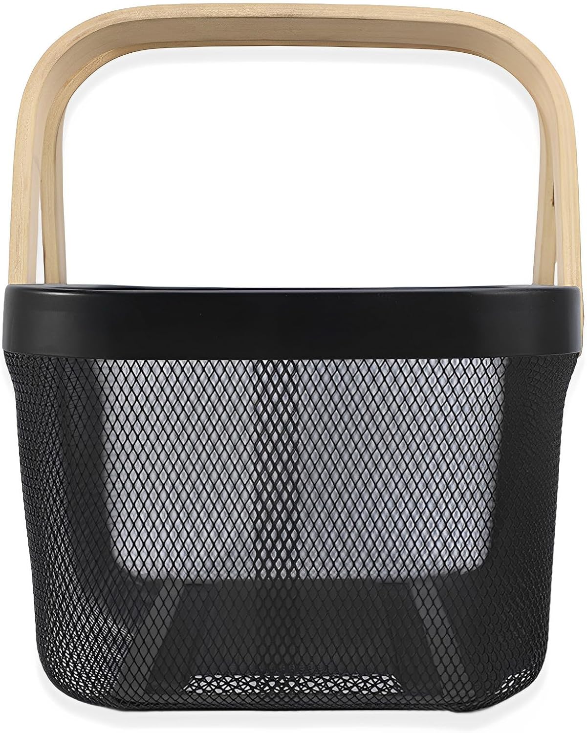 Cheardia 2 Pack Picnic Baskets, Metal Mesh Harvest Basket with Foldable Wooden Handle, Rectangle Garden Storage Basket Bin for Vegetable Fruit Garden Kitchen Cabinet Picking Gathering