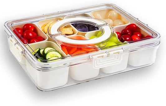 Serving Tray with Lid and Handle Divided Snackle Box Container Multi Compartment Food Container |Fruit Tray Veggie Tray with Lid Appetizer Snack Platter for Parties Travel and Home