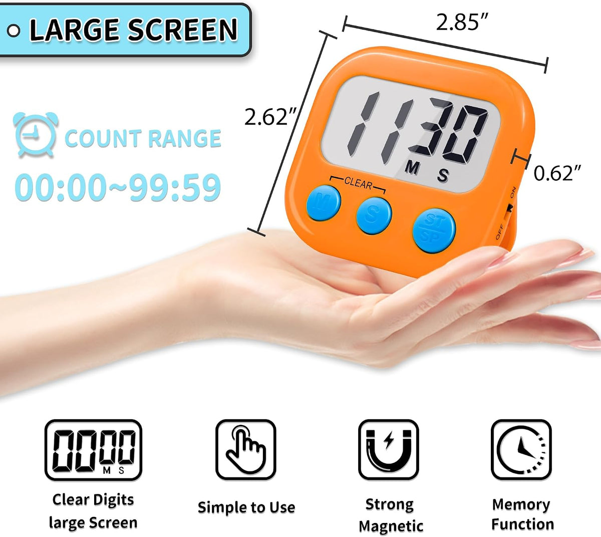 Timer for Kids Digital Kitchen Timers for Cooking- White Pink