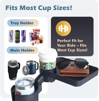 Car Cup Holder Tray, 3 in 1 Cup Holder Expander Adapter for Car, 360° Rotating Detachable 11" Car Food Tray Table for Eating, Road Trip Essentials Fits Yeti, Hydro Flask 16-46 oz, OtterVerz 11