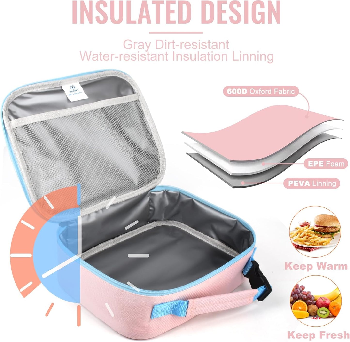 Genteen Lunch Box Kids, Insulated Lunch Bag Kids Boys Girls Back to School, Soft Lunch Box for Men Reusable Lunchbox for Office,Outdoor,School (Black)