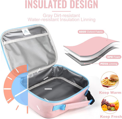 Genteen Lunch Box Kids, Insulated Lunch Bag Kids Boys Girls Back to School, Soft Lunch Box for Men Reusable Lunchbox for Office,Outdoor,School (Black)