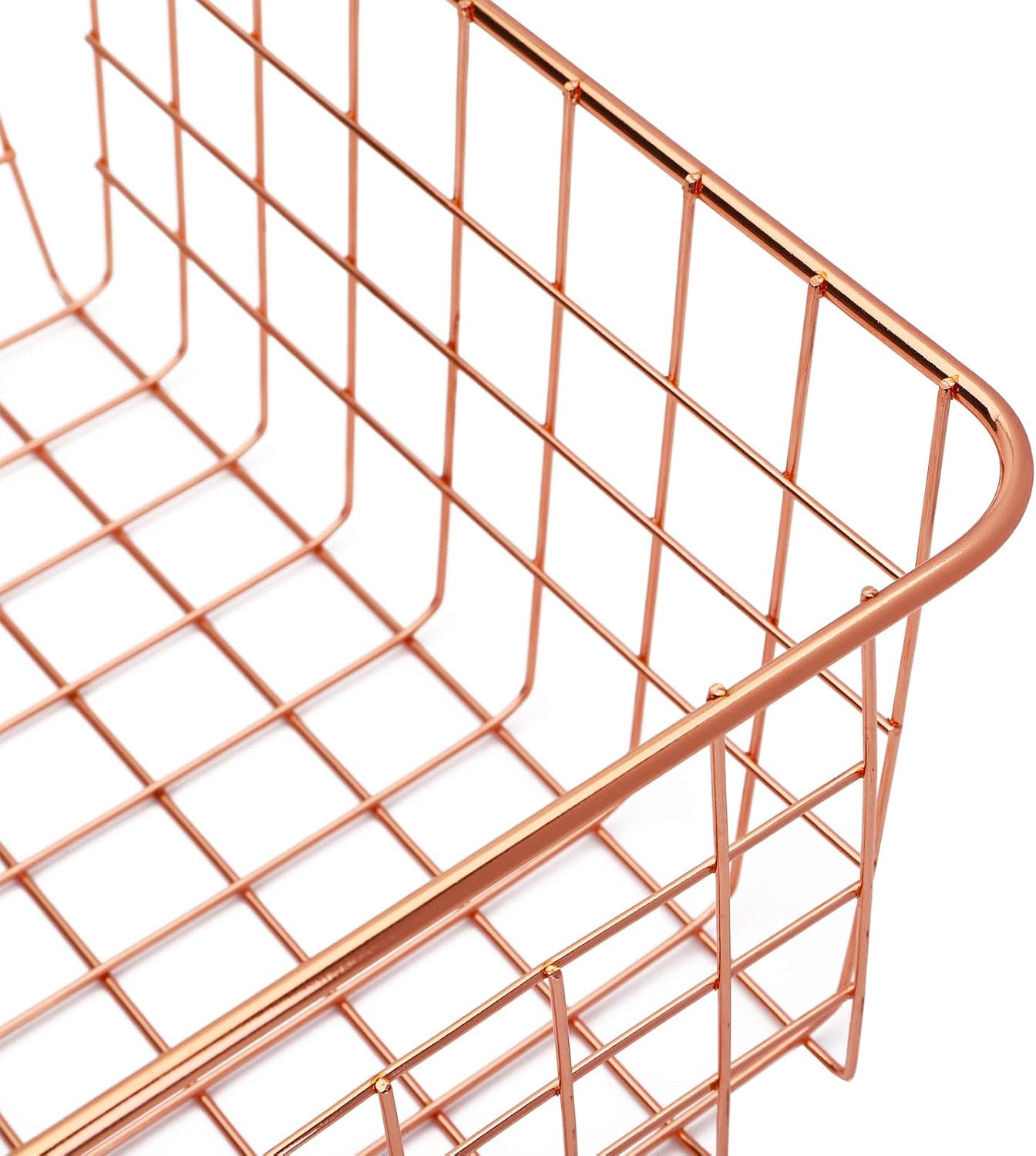 Jucoan 4 Pack Metal Wire Storage Baskets, Rose Gold Wire Baskets with Handles, Pantry Organizer Storage Bins for Kitchen, Freezer, Closet, Laundry Room, Cabinets