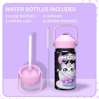 Kids Bento Lunch Box with 6 Compartments Girls Lunch Box with Lunch Bag,Stainless Steel Water Bottle,Ice Pack & Utensils Set,Birthday Gifts for Ages 3-12 Back to School Toddler Girls