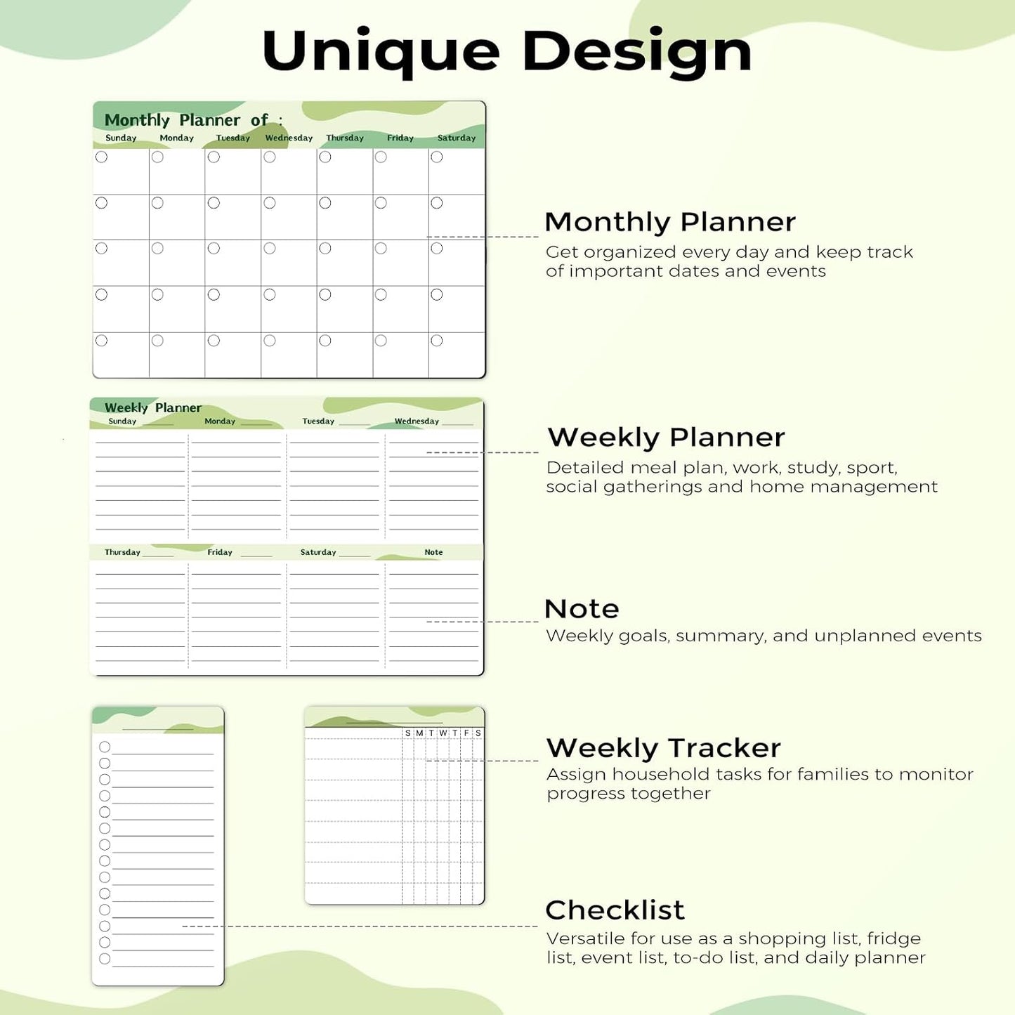 MARSROCK Refrigerator Calendar Magnetic, 16.3x11.7” (4-Pack) – Weekly & Monthly Planner, Chore Chart, Grocery/to-Do List for Fridge, Includes 8 Markers, 6 Magnets & 1 Eraser for Kitchen, Yellow
