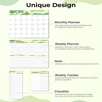 MARSROCK Refrigerator Calendar Magnetic, 16.3x11.7” (4-Pack) – Weekly & Monthly Planner, Chore Chart, Grocery/to-Do List for Fridge, Includes 8 Markers, 6 Magnets & 1 Eraser for Kitchen, Yellow