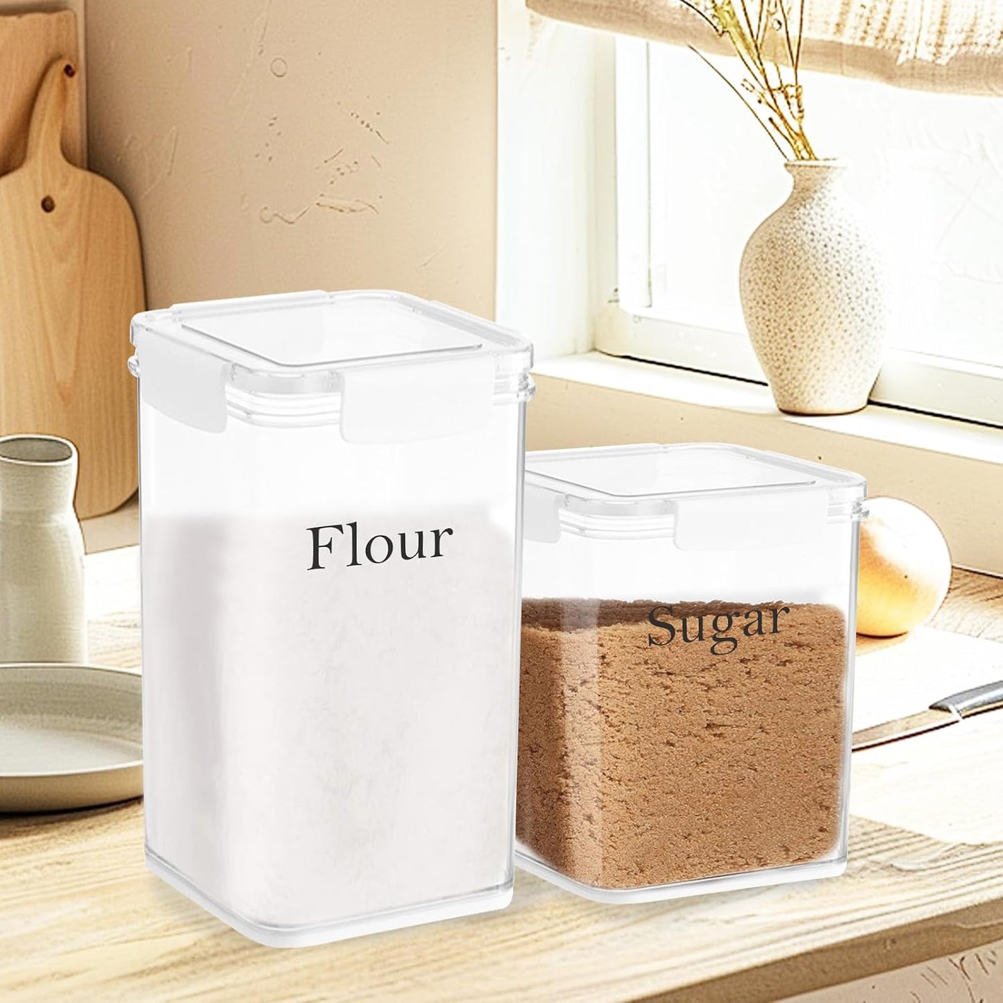 Set of 2 Large Food Storage Jars 4L - Airtight Containers with Lids, White with Free Spoon - Kitchen Canisters for Sugar,Flour,Coffee,Pantry Organization-S