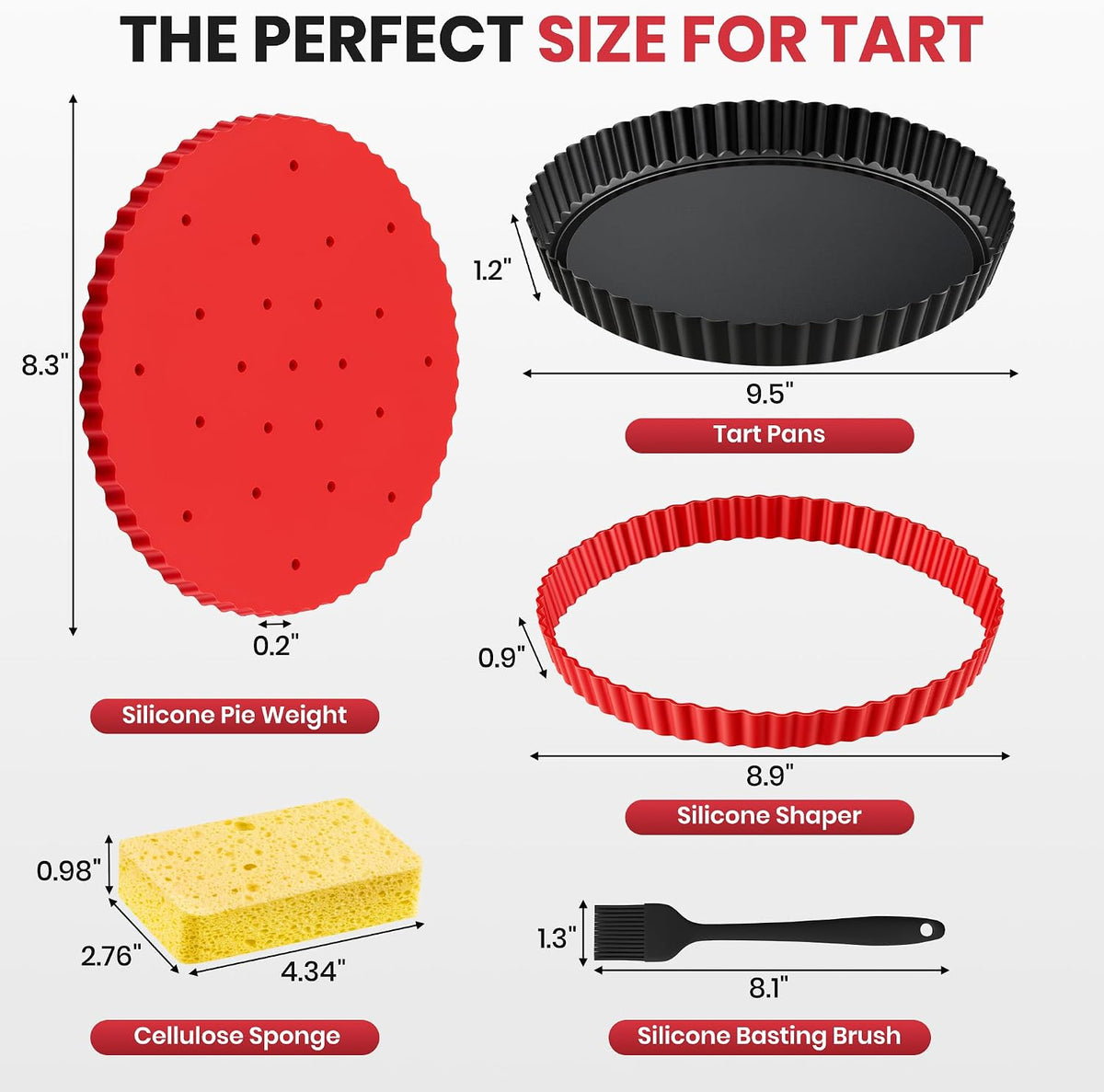 Tart Pan 9 Inch Removable Bottom Set,Non-stick Fluted Quiche Pan Pie Pan