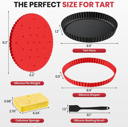 Tart Pan 9 Inch Removable Bottom Set,Non-stick Fluted Quiche Pan Pie Pan