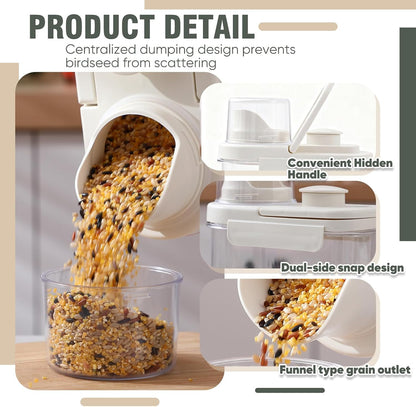 Maxdot 2 Pcs Bird Food Storage Container, Bird Seed Container with Lids Airtight Cup Pet Parrot Food Storage 1.7 Qt & 3 Qt Measuring Containers Easy Pour Spouts for Macaws African Cockatoos(Green)
