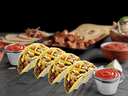 Taco Holders Set of 2,Stainless Steel Taco Holder with Sauce Cup,Taco Stand for 8 Tacos,Taco Trays for Home Kitchen Bar Party