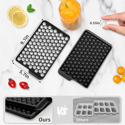 WIBIMEN Mini Ice Cube Trays, 0.55” Tiny Pebble Ice for Iced Coffee & Cocktails, Fast Chill, Easy Twist Release, Stackable with Lid & Storage Bin (2 Pack, Blue)