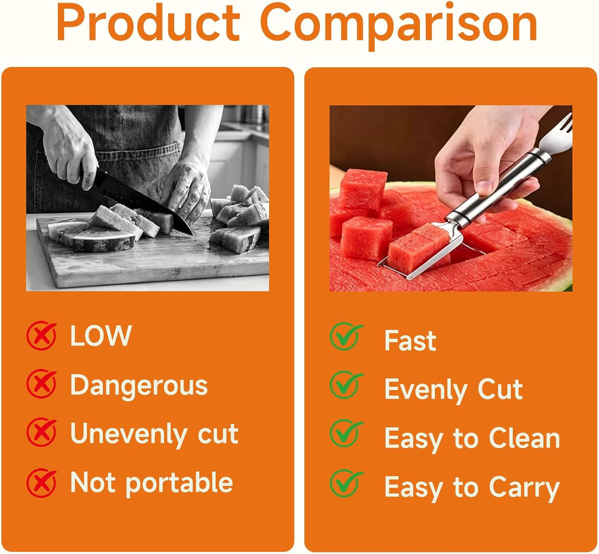 3 Pcs Watermelon Slicer Cutter Tool Set, 2 Dual Head Watermelon Fork Slicer & 1 Wooden Handle Triangle Watermelon Knife for Melon & Cantaloupe, Summer Fruit Cutting Kitchen Gadgets
