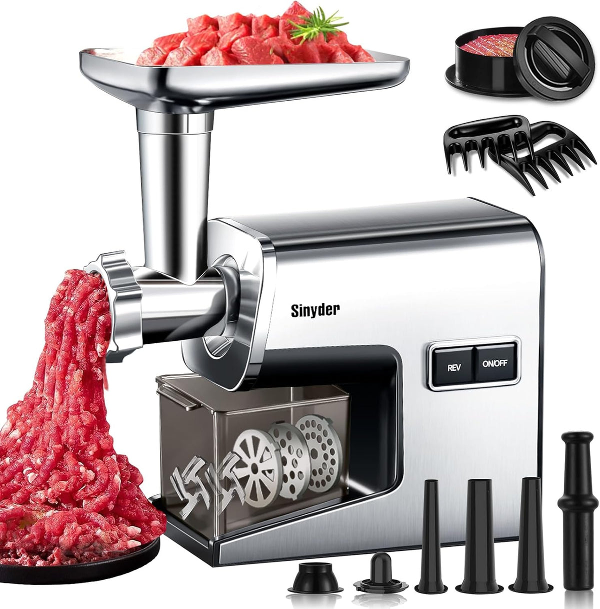 Sinyder Electric Meat Grinder, 3000W Max Stainless Steel with Meat Claws