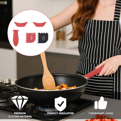 5pcs Silicone Handle Cover for Lodge Cast Iron Skillets, Includes Pan Grip Handle Cover 2 Assist Pot Holder Sleeves & 2 Grill Scrapers Heat Resistant Dishwasher Safe