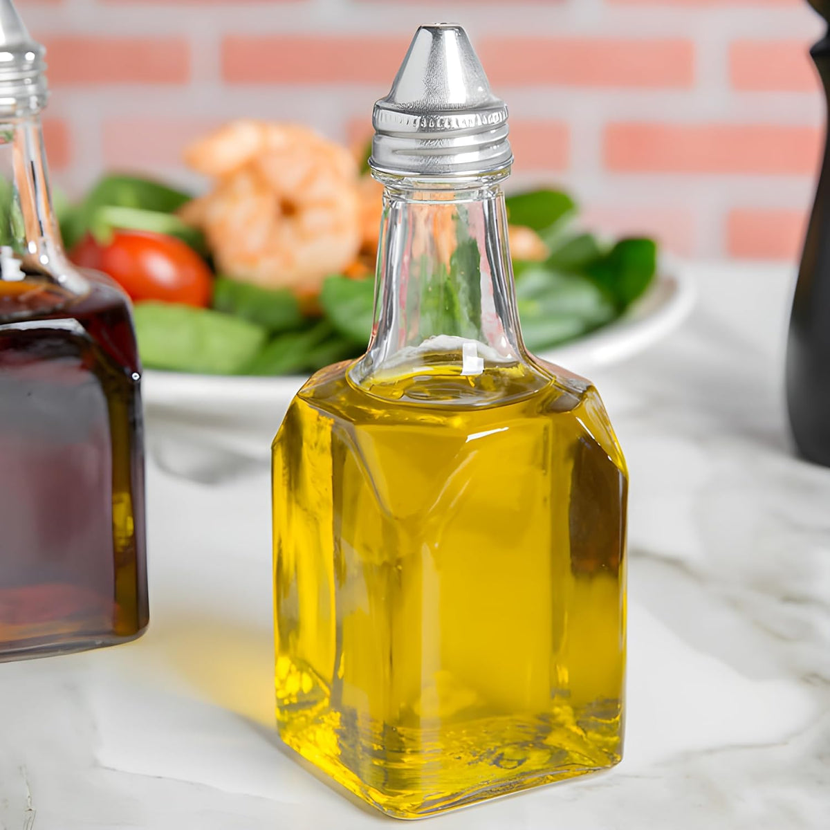 Bexter 2 Pack Oil and Vinegar Cruet Set, 5 oz Glass Oil and Vinegar Dispenser Bottles, Salad Dressing Cruets with Pour Spouts, Refillable Glass Cruet for Kitchen, Dining Table and Condiments