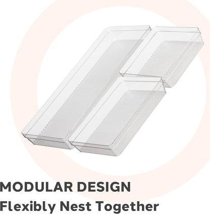 Oggi Clear Drawer Organizer - 3" X 12.5" - Ideal for Organizing Kitchen Drawers, Office, Desk, Silverware, Kitchen Utensils, Cosmetics and Bathrooms
