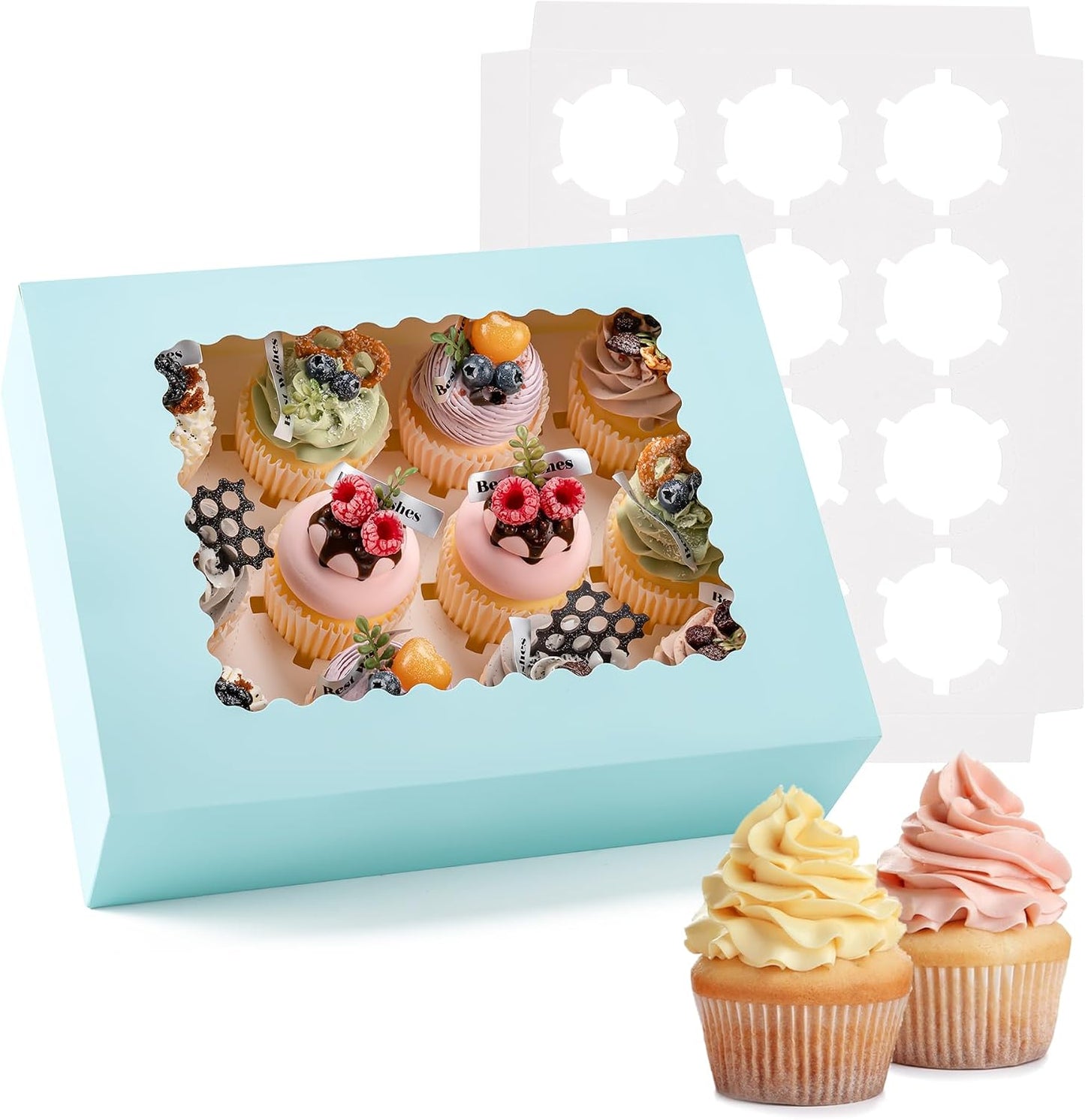 Hoewina 6PCS Cupcake Boxes - Hold 12 Count Cupcake Containers with Window, Food Grade Cupcake Holder Easy Transport and Presentation - Ideal for Cupcakes, Desserts, and More
