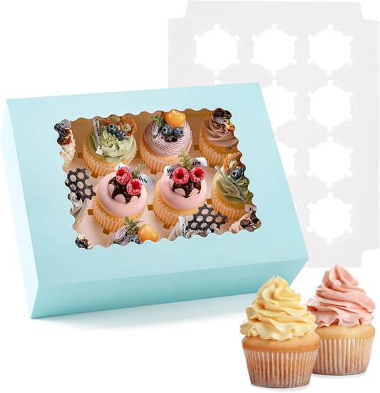 Hoewina 6PCS Cupcake Boxes - Hold 12 Count Cupcake Containers with Window, Food Grade Cupcake Holder Easy Transport and Presentation - Ideal for Cupcakes, Desserts, and More