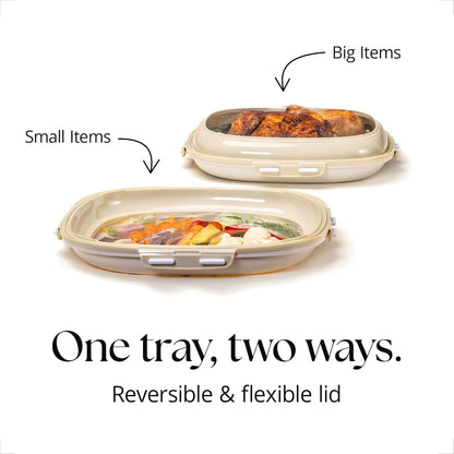 Crudités | Portable Snack Tray | Rectangle 2-Pack | Cream White | Reversible Stretch Lid Food Containers | BPA-Free, Freezer & Dishwasher Safe | Meal-Prep, Charcuterie, Salads, Picnic, Travel